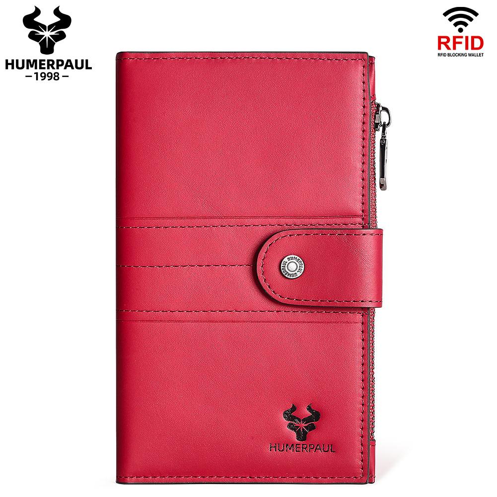 

HUMERPAUL Ladies leather wallet, large-capacity wallet, multi-function coin purse, first layer cowhide wallet, passport holder, travel card holder красный