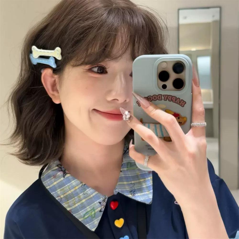 Cream Wind Line Bone Hairpin Duck Bill Clip Girl Heart Bangs Side Clip Cute Headgear Hairpin