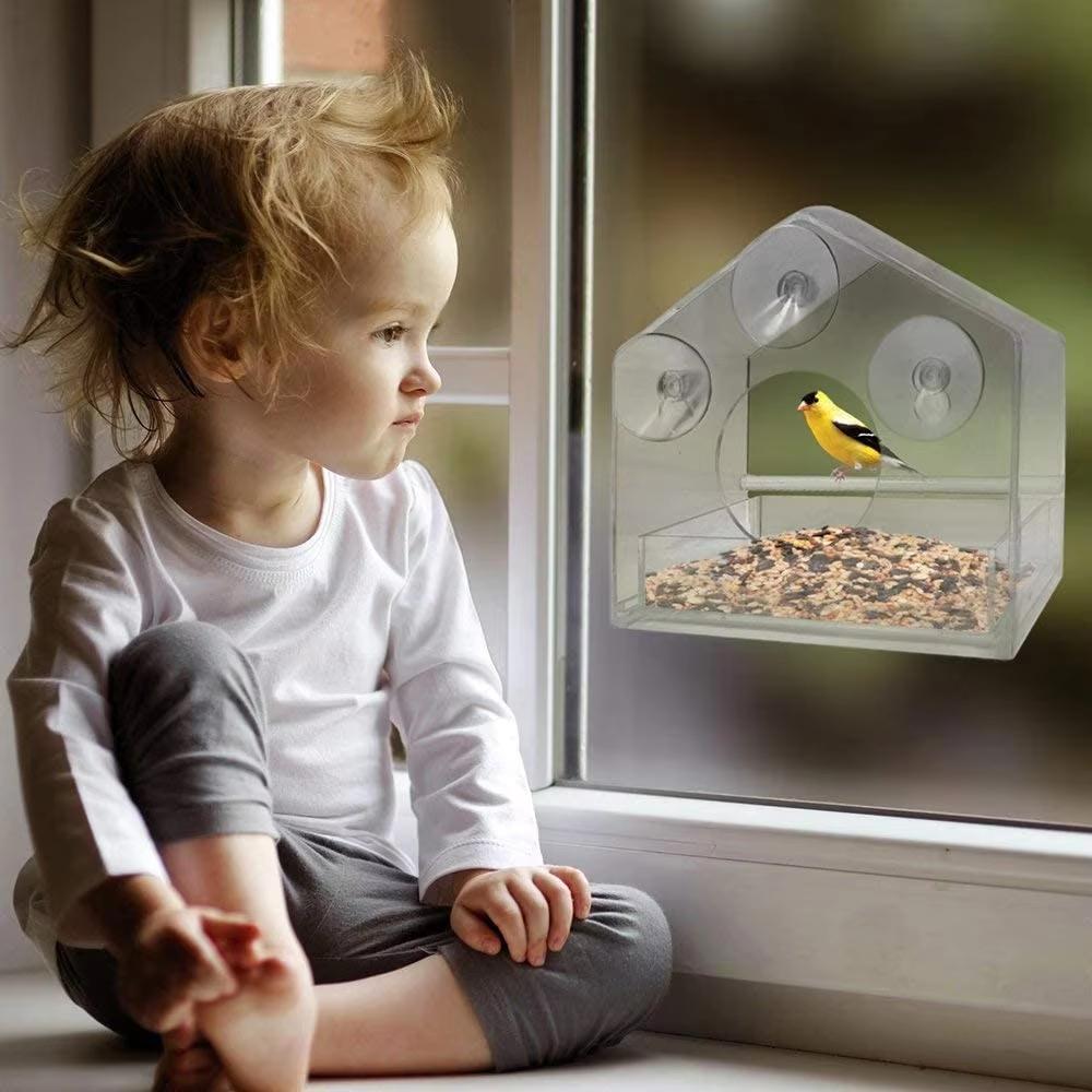 Pet Accessories 20x19cm Wild Bird Feeding Pan Clear Acrylic Window Bird Feeder for Monitor Bird Behaviour