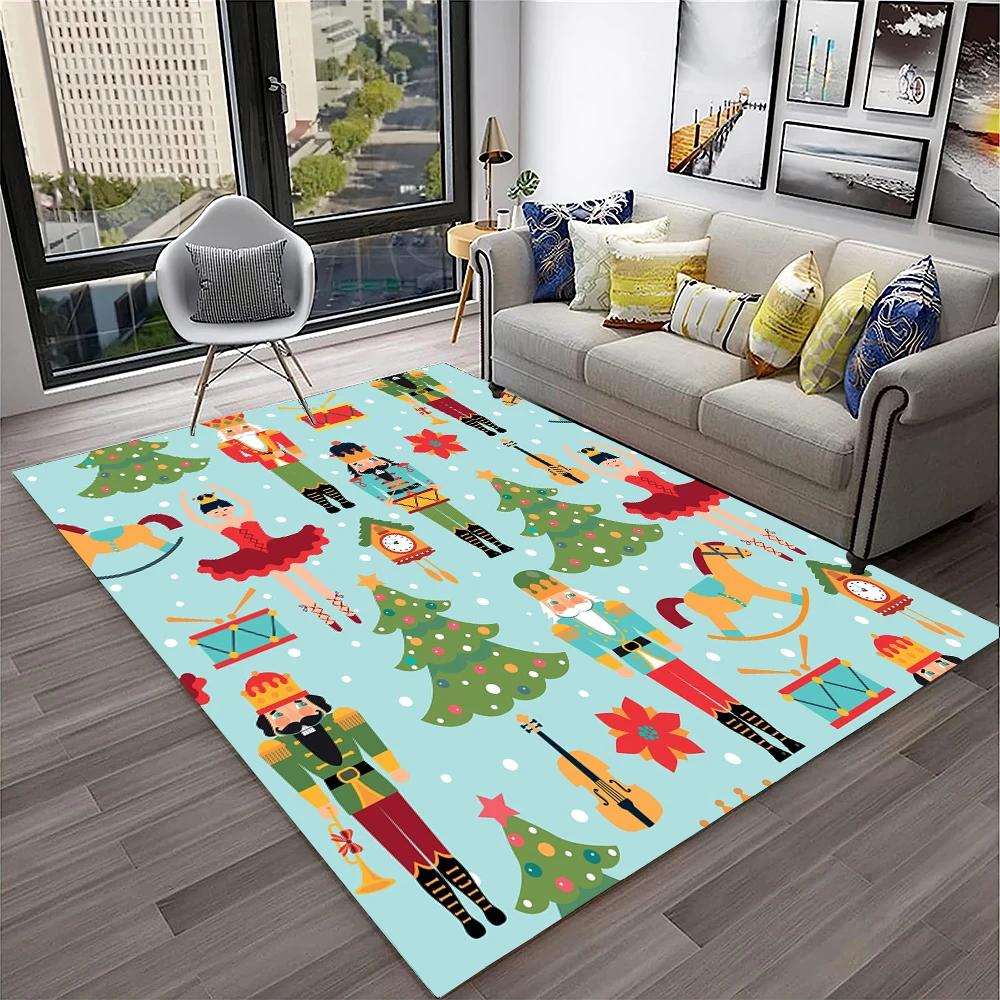 3D Nutcracker Christmas Tree Cartoon Carpet Rug for Home Living Room Bedroom Sofa Playroom Doormat Decor,kids Non-slip Floor Mat