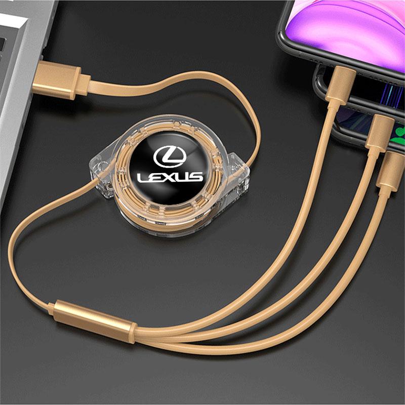 Car Interior 3 In 1 Fast Charger USB Data Cable Accessory For Lexus LS LC RZ IS350 ES300 GS350 CT200h GX460 LX570 RX500h NX300 U
