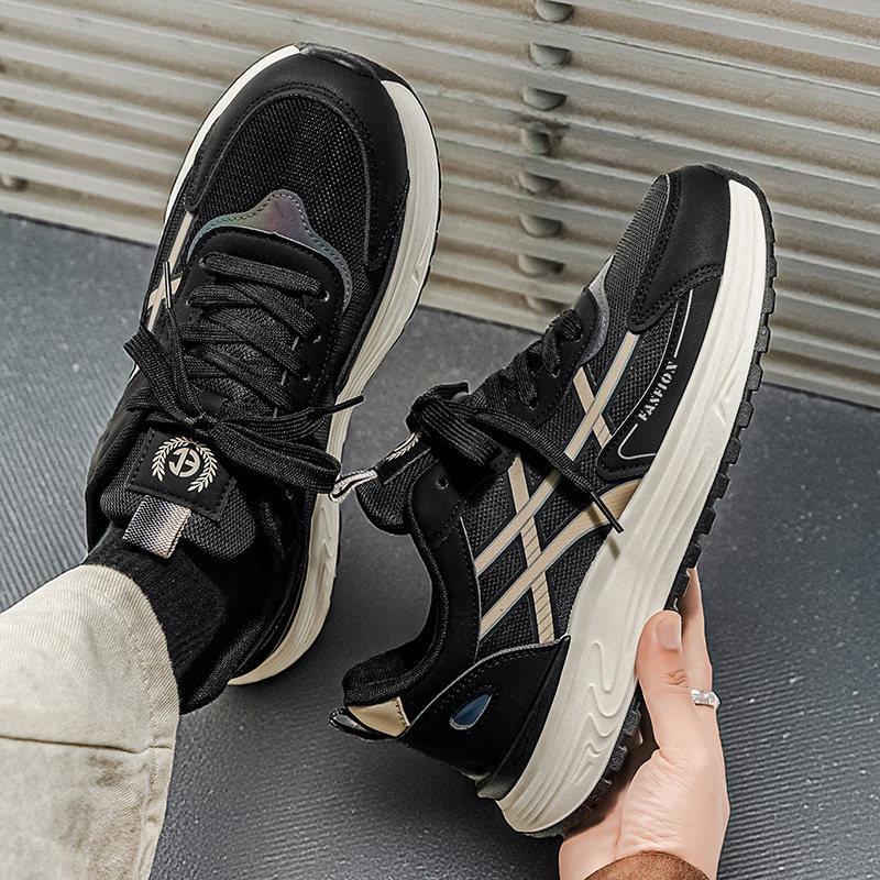 Men's Shoes Trendy Brand High-end Versatile Running Anti Slip Sports Leisure Thick Sole Height Increasing Black Dad Men