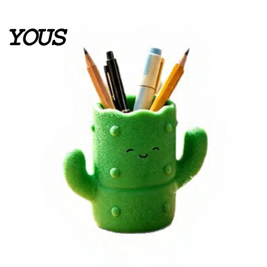 Desktop Pen Organizer Cactus Shape Holder, 3D Printed Cute Pencil Organizer, Holder Storage Tube, for Makeup Brushes And Office Supplies Small Item