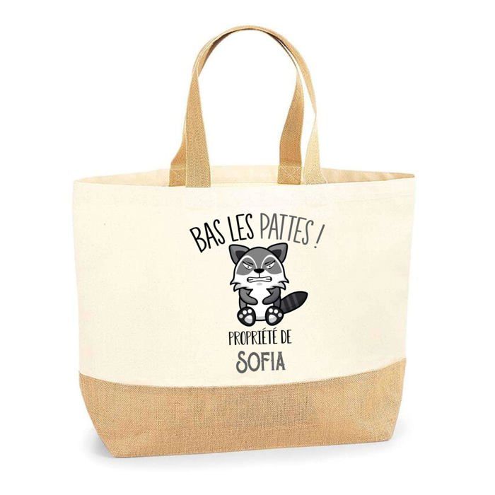 Sac cabas - PLANETEE - Sofia Bas les pattes Raton laveur - Jute & coton - Imprimé en France - Anses solides