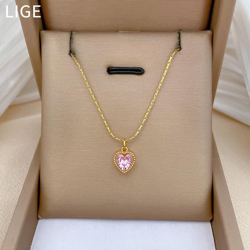 Love Stainless Steel Minimalist Furnace Real Gold Necklace Female Collarbone Chain With Jewelry