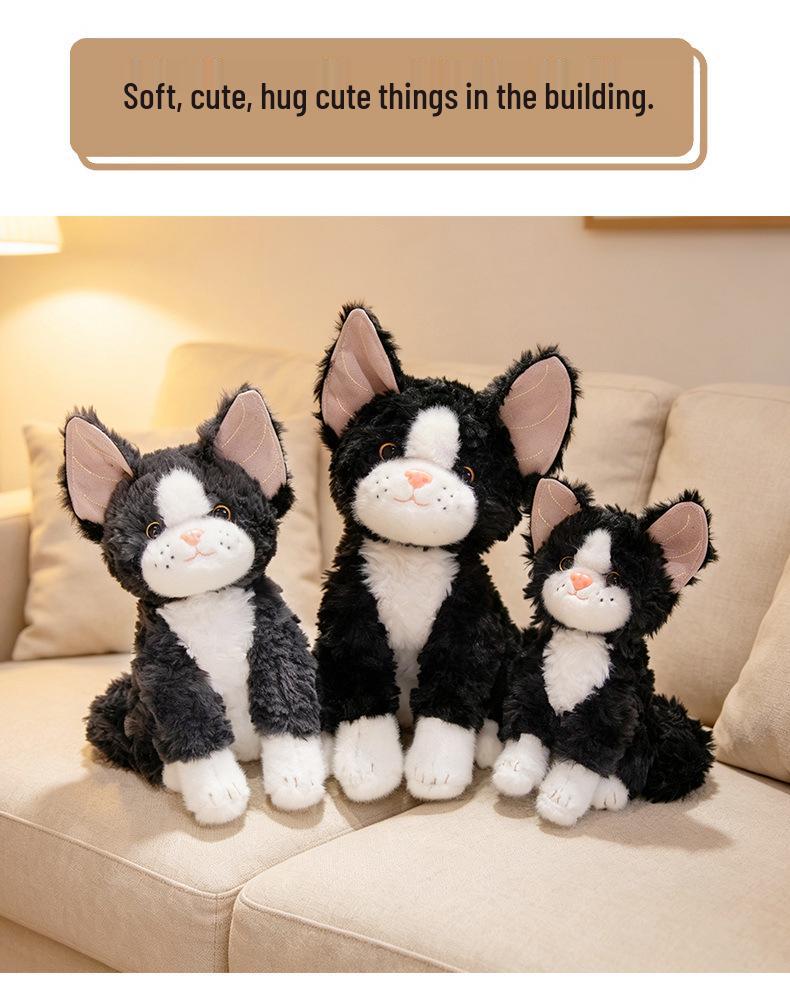 Adorable Striped Cat Plush Desk Companion - Black & White Figurine Soothing Doll for Children’s Birthday Gift