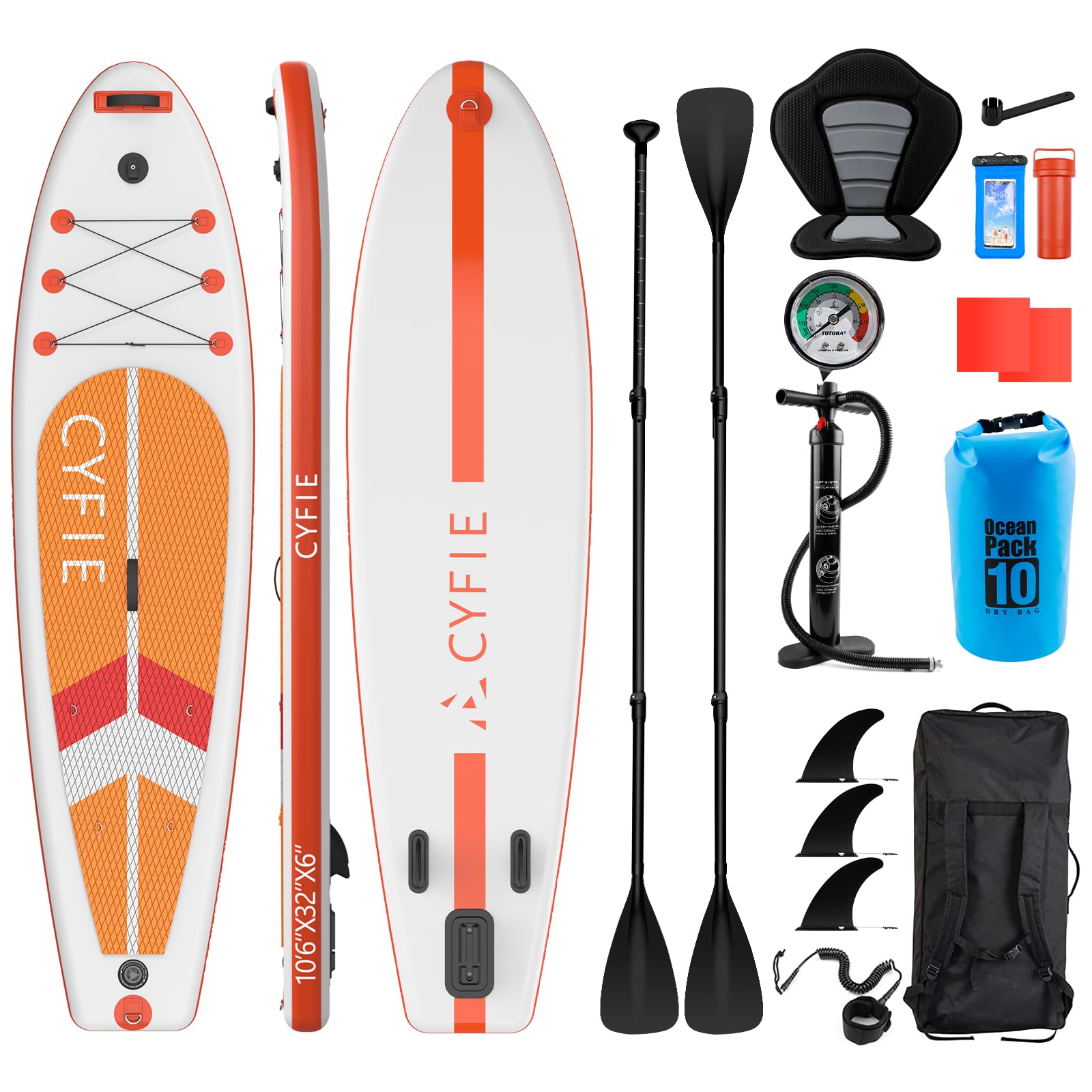 

CYFIE Надувная 320см 81см 15см Доска для гребли с каяком Идеально подходит для SUP 150кг Вес Идеально подходит для SUP рыбалки и йоги Стенд-ап падлборд, Длинный, Широкий, Толстый, оранжевый