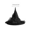 Halloween Party Tulle Sequins Witch Hats Party Wide Brimmed Pointed Hat Accessory Unique Witch Hat Conjurer Hat