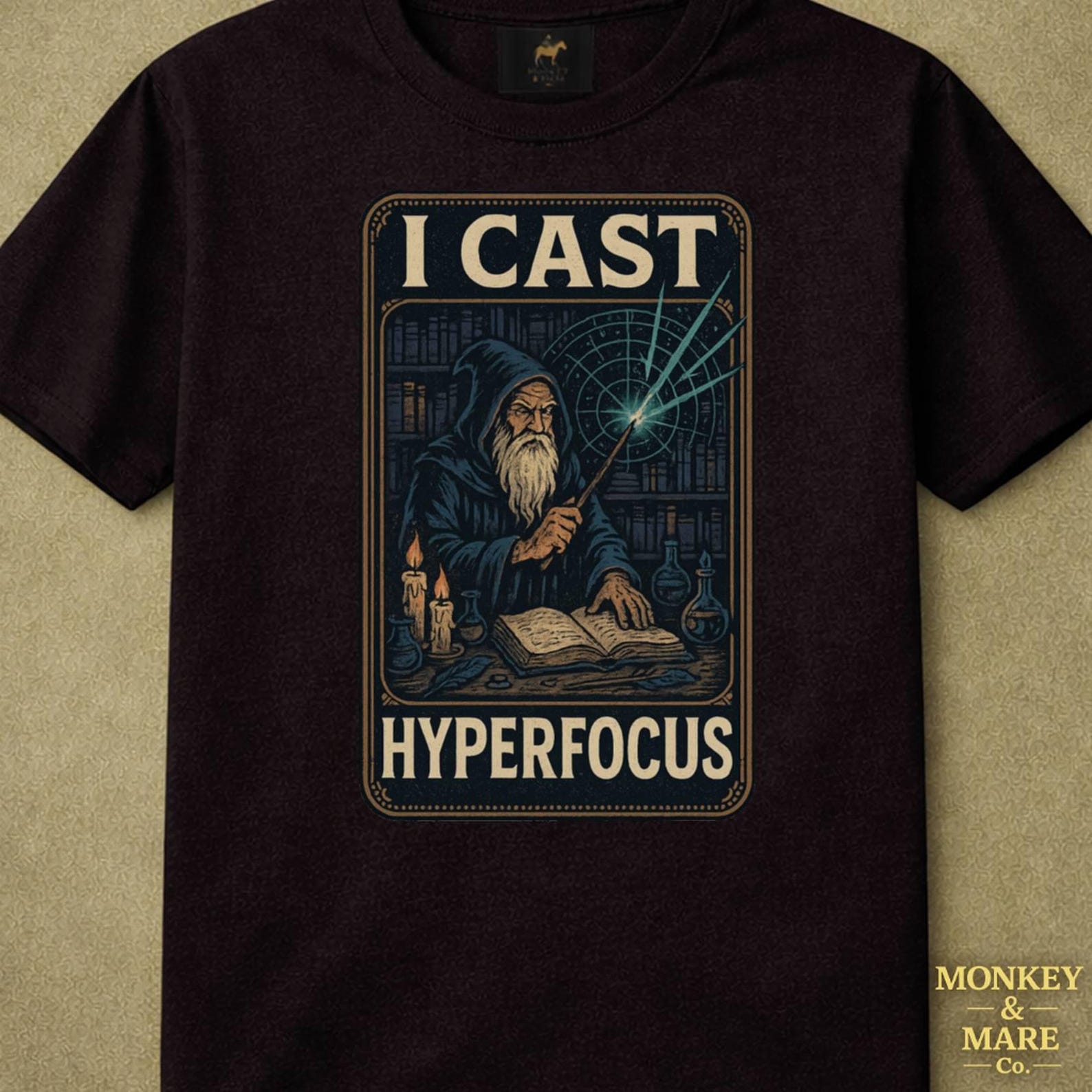 Wizard Hyperfocus Shirt, I Cast Hyperfocus Tee, Funny ADHD Magic Shirt, Colourful Fantasy Wizard Graphic, Neurodivergent Gift S