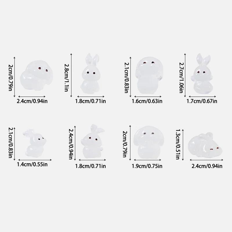 8Pcs Luminous Rabbit Miniature Figurines Fairy Garden Decoration 8 Postures Cute Bunny Home Decor Glow At Night Desk Ornaments