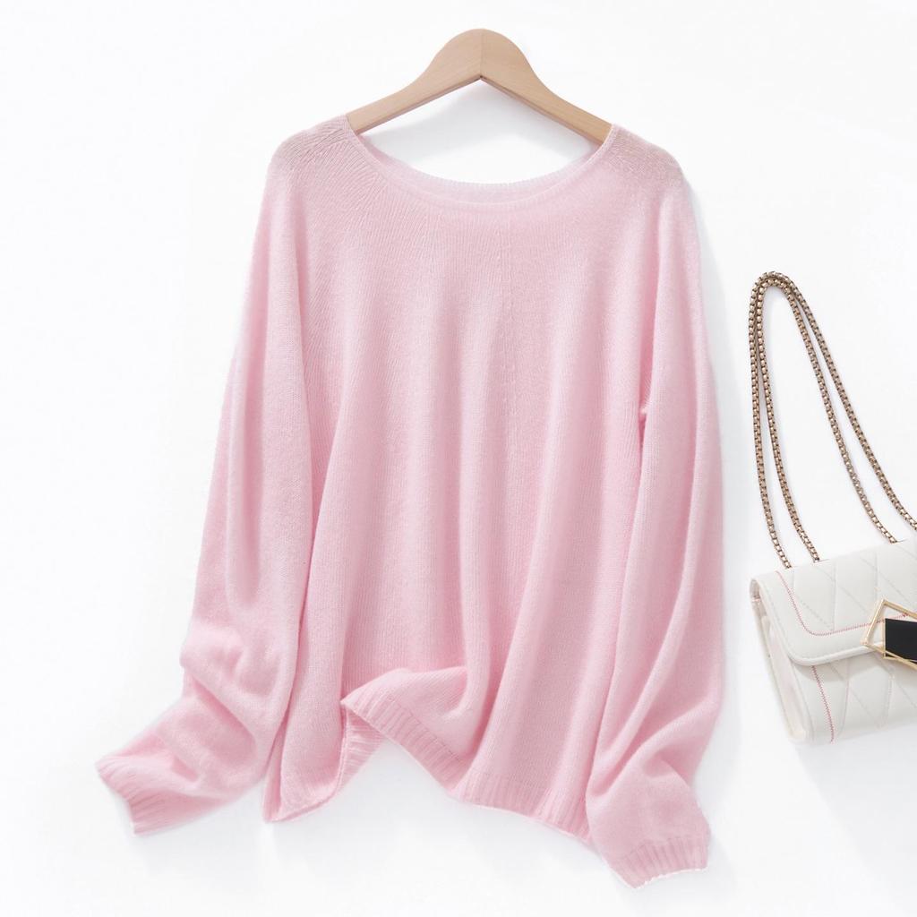 Royal Velvet Series: Women's One-Shoulder Loose Knit Pullover - Mulberry Silk, Cashmere & Wool Sweater