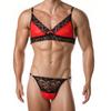 Conjunto de Lencería Sissy para Hombre con Ribete de Encaje Malla Transparente Sujetador Tanga Conjunto de Ropa Interior Outfits Exóticos para Crossdresser Gay Femboy Exótico Ropa de Dormir de 2 Piezas