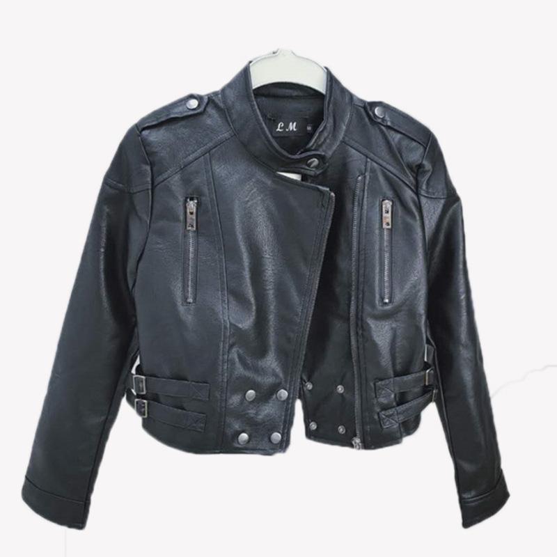 Leather Jacket for Women, Short, Stylish, Waist-cinching U Jacket, Slim and Slim, Spring and Autumn Korean Version, Black Slim-fitting Leather Jacket