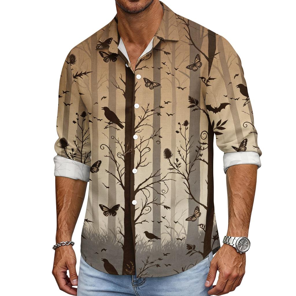 Men's Halloween Loose Fit Long Sleeve Shirt Vintage Casual Breathable Button Down Shirt for Autumn Spring Outdoor Daily Wear