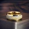 With White Abalone Shell Inlay Rings Trendy 8mm Gold Color Men Stainless Steel Ring for Men Women Wedding Jewelry Drop Shipping