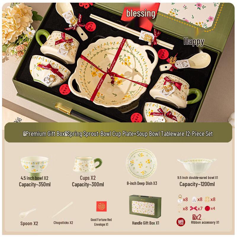 Lantuan European Style 12-Piece Bone China Dinnerware Set