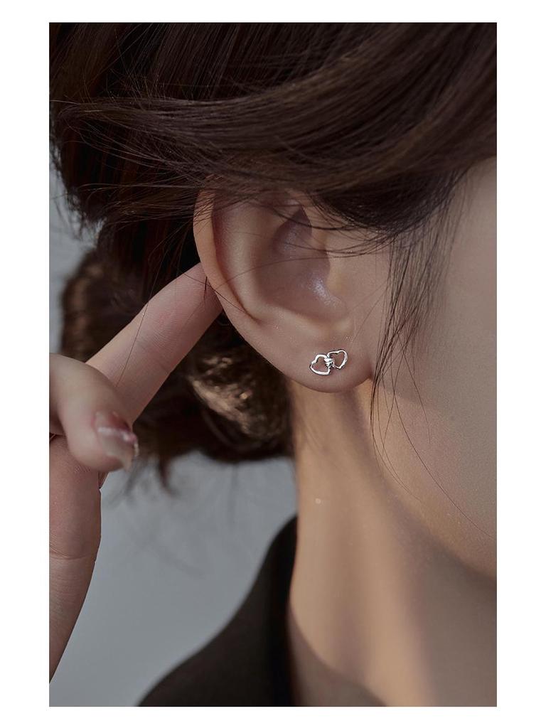 Banyan Tree S925 Silver Sweet Double Heart Earrings for Women