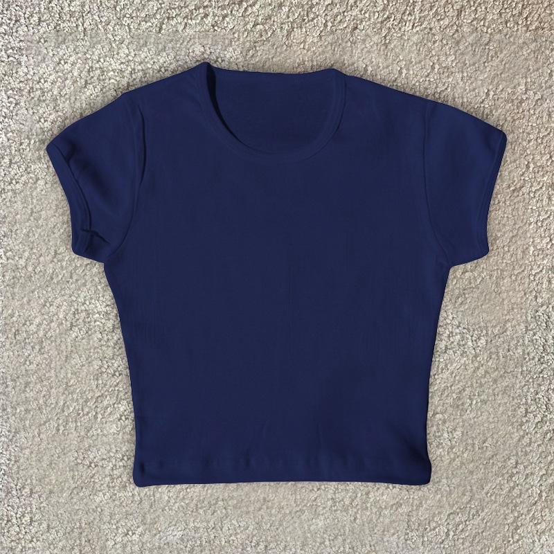 Summer new commuter solid color multi-color round neck simple slim-fitting printable T-shirt top women