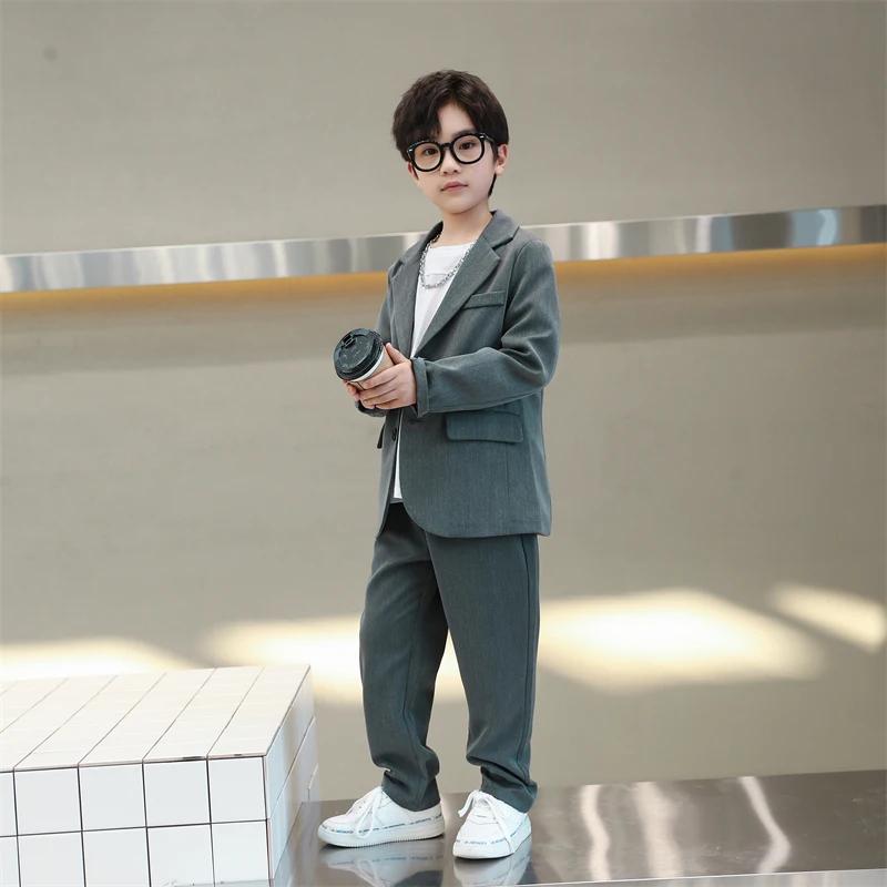 Boys Suits Autumn Long Sleeve Casual Blazer Jacket Trouser 2pcs School Uniform Teen Kids Clothes Pants Set Child Cosutme