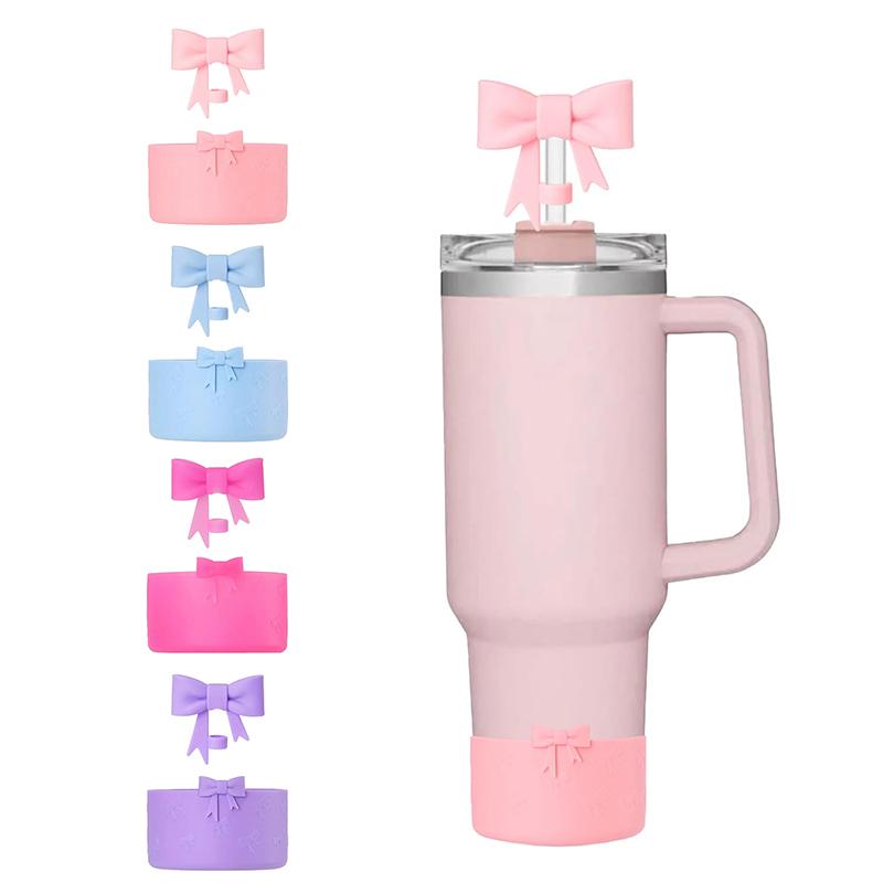 Ochranný silikonový návlek Bow pro 20/30/40oz, Nástavec na brčko Bow pro pohár Stanley 10mm/0,4in, 2 kusy příslušenství k poháru