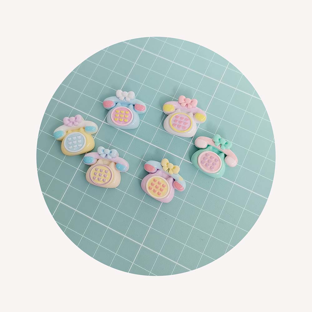 Pastel Color Resin Cartoon Telephone Kawaii Decoration Parts Cute Charms Resin Flatback Cabochons for DIY Crafts Scrapbooking
