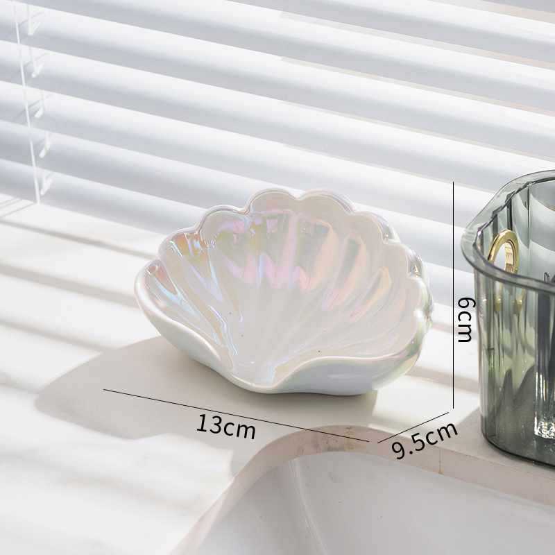 Shell Shaped Ceramic Soap Dish Bathroom Accessories Soap Holder Draining Box Creative Desk Jewelry Display Tray