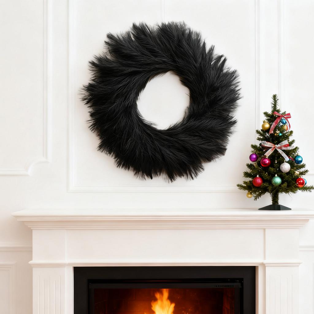 Simulace kruhu z mrazem obalené trávy a vinné révy s zelenými rostlinami, kruh z vodní trávy a vinné révy, květinový věnec, bez baterie