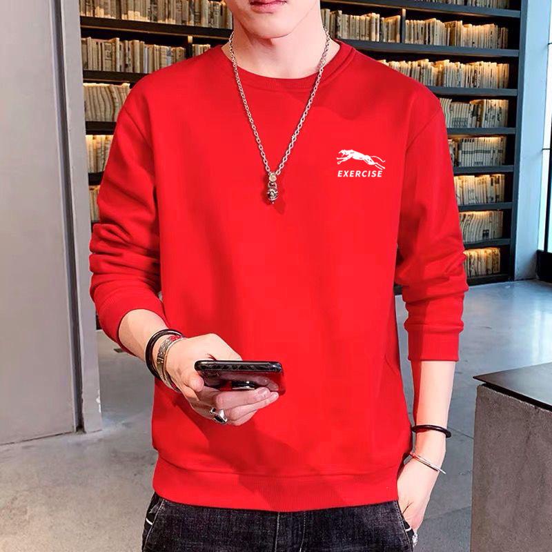Men's Korean-Style Casual Printed Sweatshirt - Round Neck, Loose Fit, Versatile for Spring and Autumn