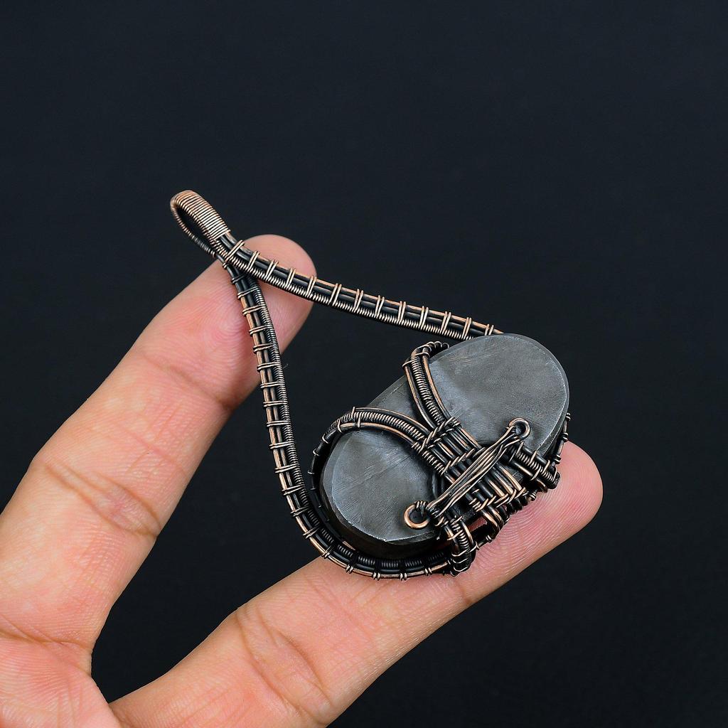 Schungit Anhänger, 999 Kupferdraht umwickelter Edelsteinschmuck, Handgefertigter Anhänger, Für Thanksgiving