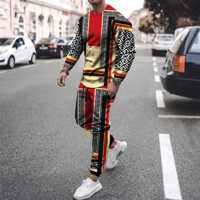 Pánská tepláková souprava na jaro Pánské sportovní soupravy Vintage Luxusní potisk Tričko Dlouhý rukáv Ležérní Streetwear 2dílná souprava