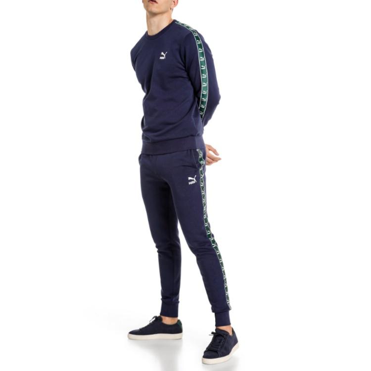 PUMA EComm Tape Crew Sweat Round Neck Pullover Couple Style Blue Men's 579713-02