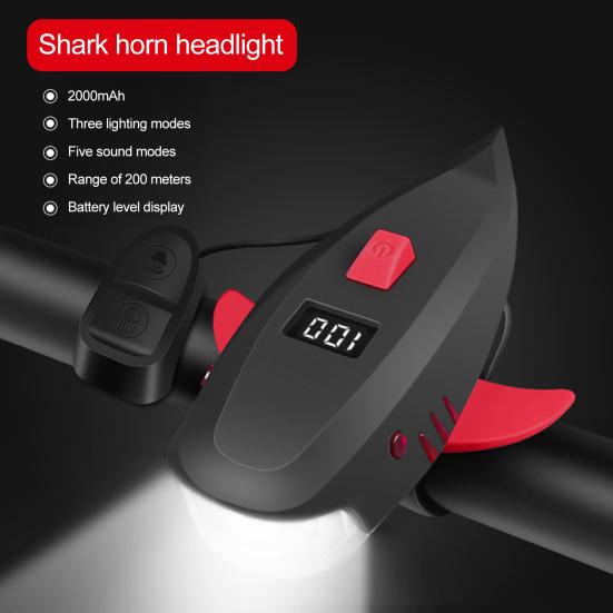 Kids Bicycle Shark Horn Light Waterproof USB Rechargeable 120dB High Decibels 400 Lumens Universal Night Riding Road Bike Headlight Front Lamp