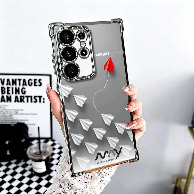 

Paper Airplane Boat Dream Plating Phone Case For Samsung Galaxy S24 S25 FE S26 Edge S23 Ultra S22 S21 Plus S20 Anti-Fall Airabag Samsung S22 Ultra