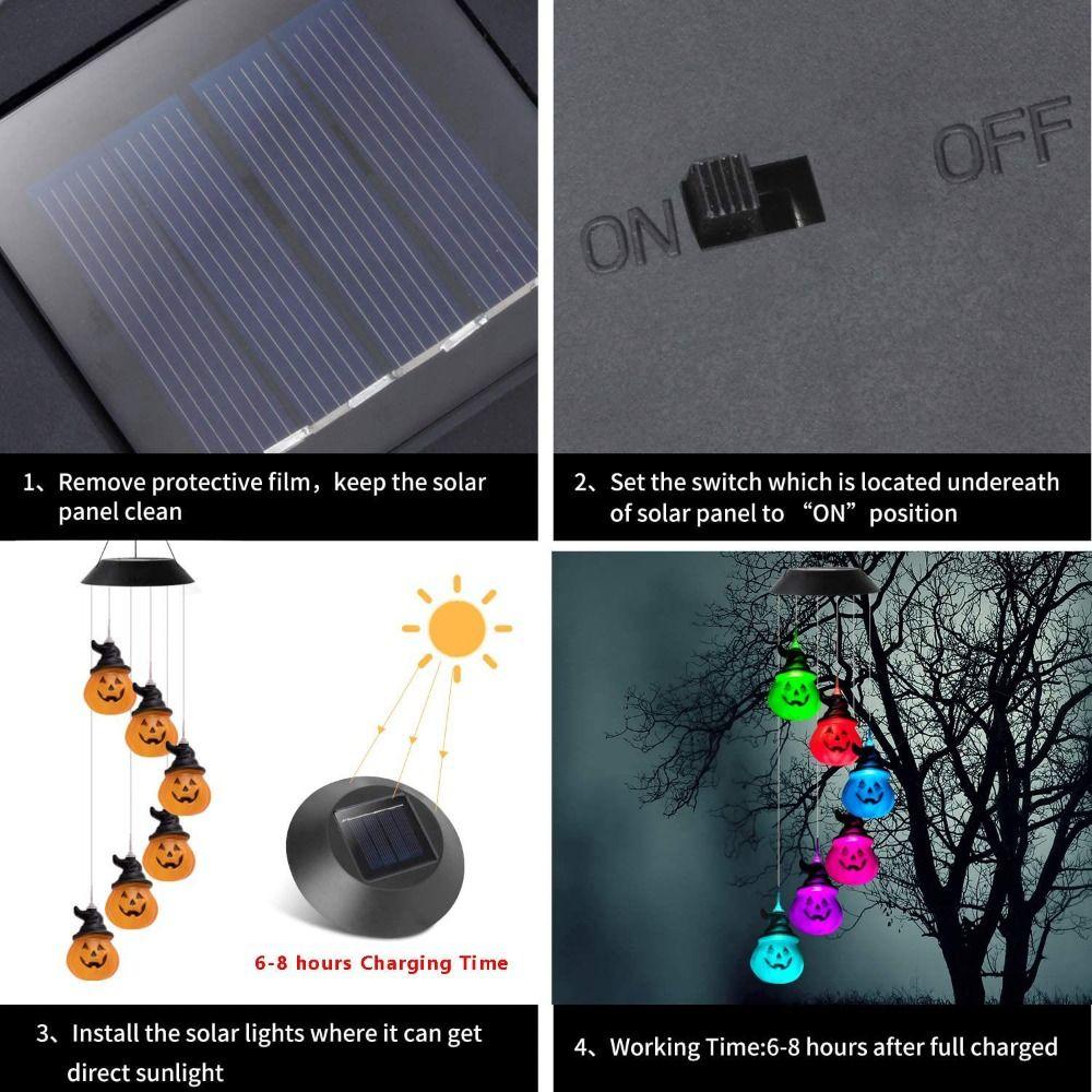 Waterproof Solar Wind Chime Pumpkin Lamp LED Hallowen String Light Hallowen Decoration