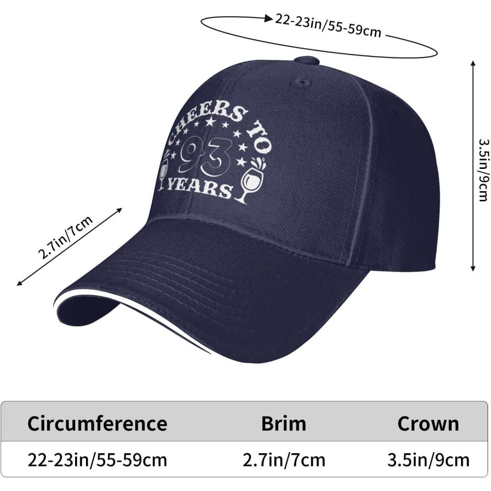 Cheers to Birthday 93 Years Birthday Sandwich Cap Funny Baseball Cap for Men Women