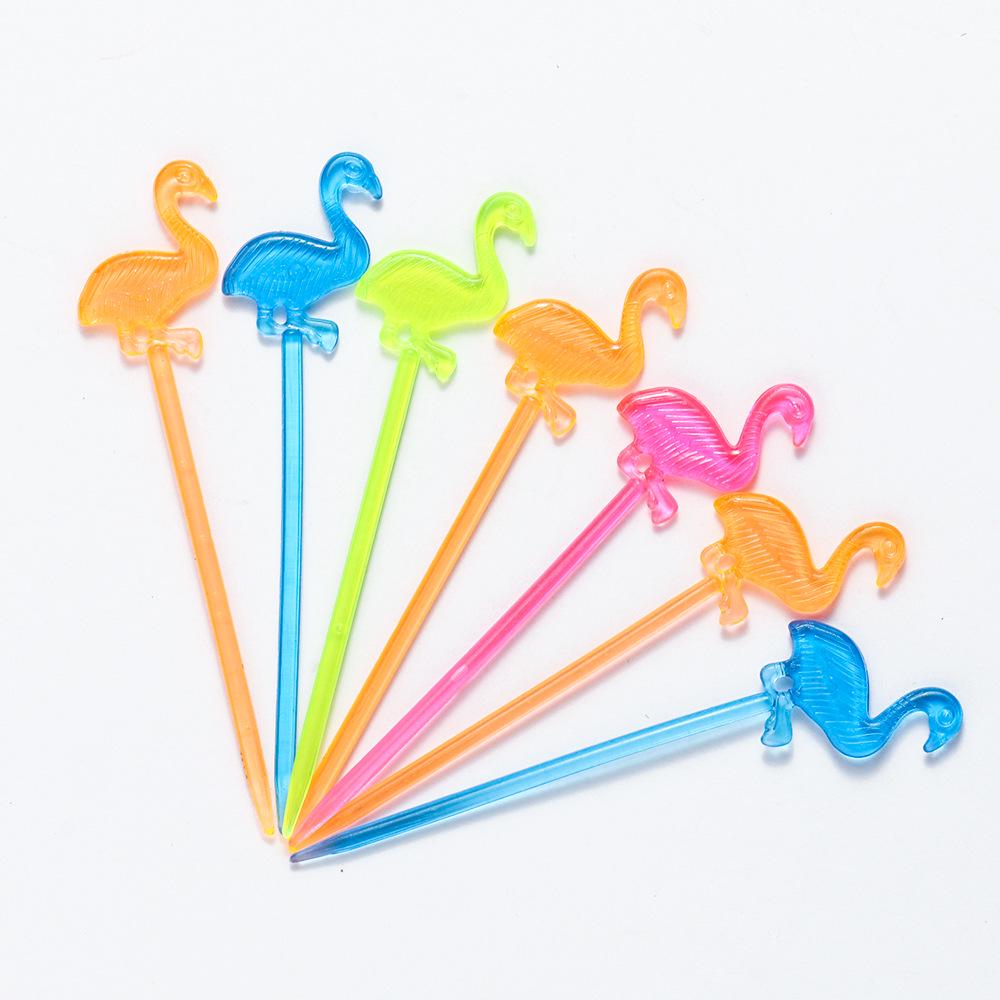 Flamingo Fruit Pick Forks - Reusable Plastic Pastry & Fruit Needles