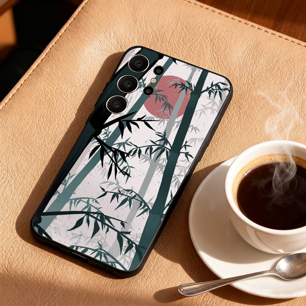 Японские элементы пейзажного искусства Чехол для телефона Для Samsung S26,S25,24,23,22,30,21,10,9,Ultra,Plus,Lite,Черный Мягкий чехол Samsung S26ULTRA