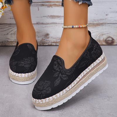 Herbstlicher Print Plateau-Sneakers Damen Slip-On Dicke Sohle Atmungsaktive Herbstschuhe Frau Runde Zehenpartie Rutschfeste Slipper Schuhe Größe 43