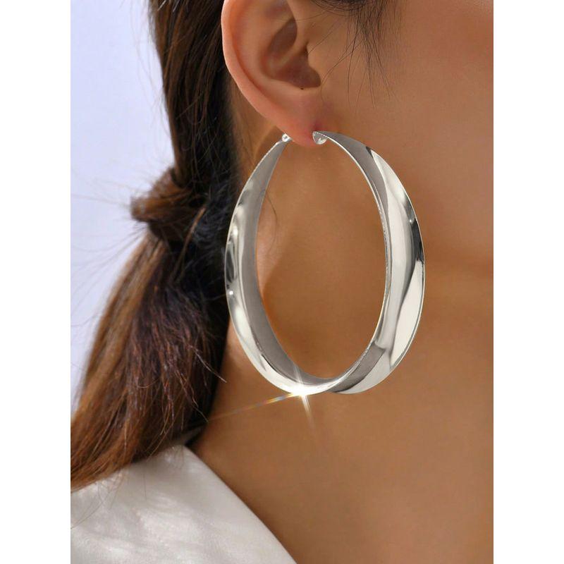 Accessible Luxury Fashion Simplicity and Exaggeration Glossy Metal Big Ear Ring
