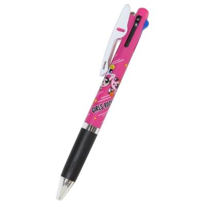 Powerpuff Girls Kugelschreiber, 3-Farben Jetstream 0,5 mm, Hergestellt in Japan, JUMP & TOUCH Set (Stift, Namensaufkleber)