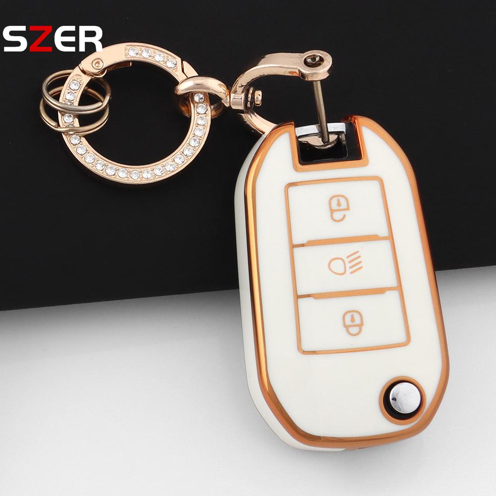 New Tpu Car Key Case Cover For Peugeot 208 308 408 508 2008 3008 4008 5008 For Citroen C3 C4 Cactus C6 C8 Protector Fob Keychain