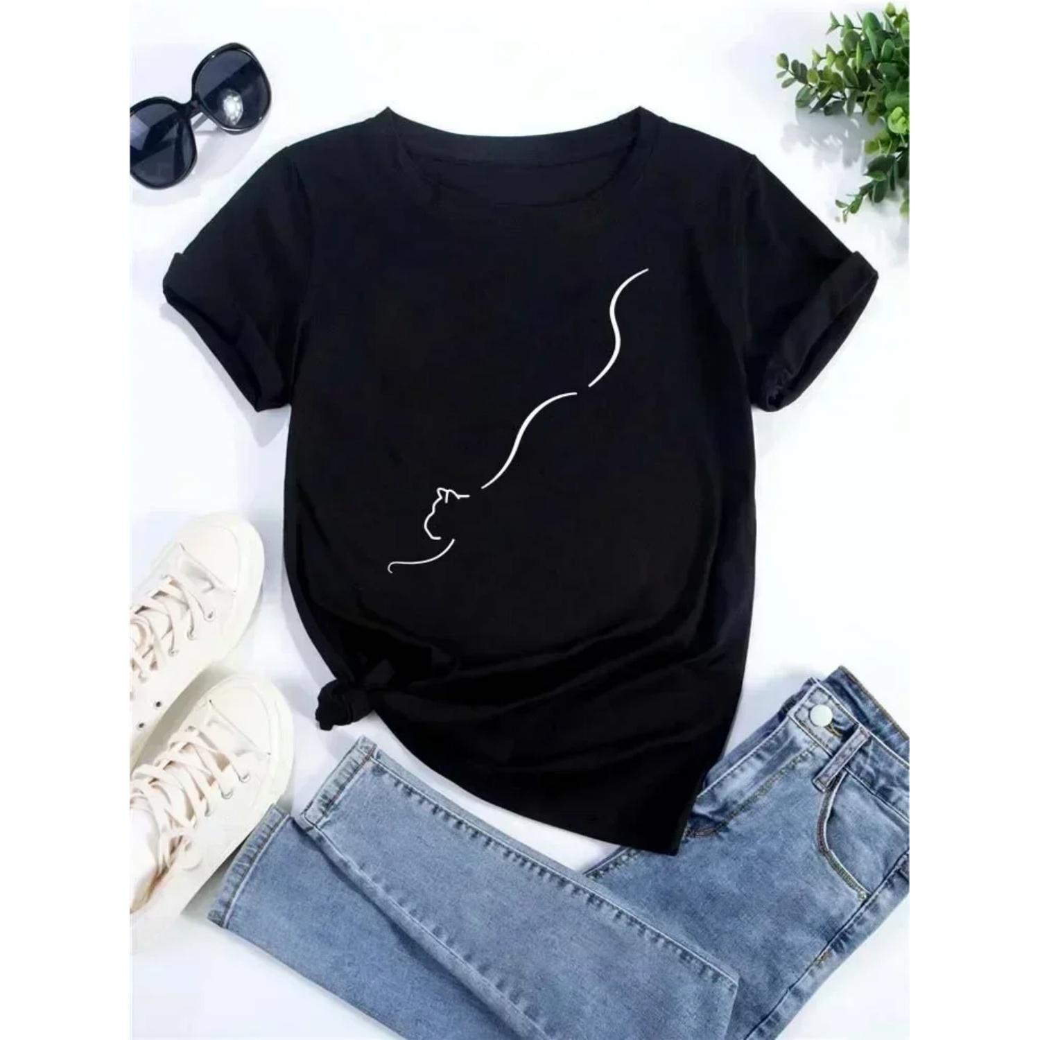 

Women Kawaii Cats Print Summer Cute Women Tshirt Funny Cartoon Pattern Printed T Shirt Female Ullzang Fashion Style Top Tee S чёрный