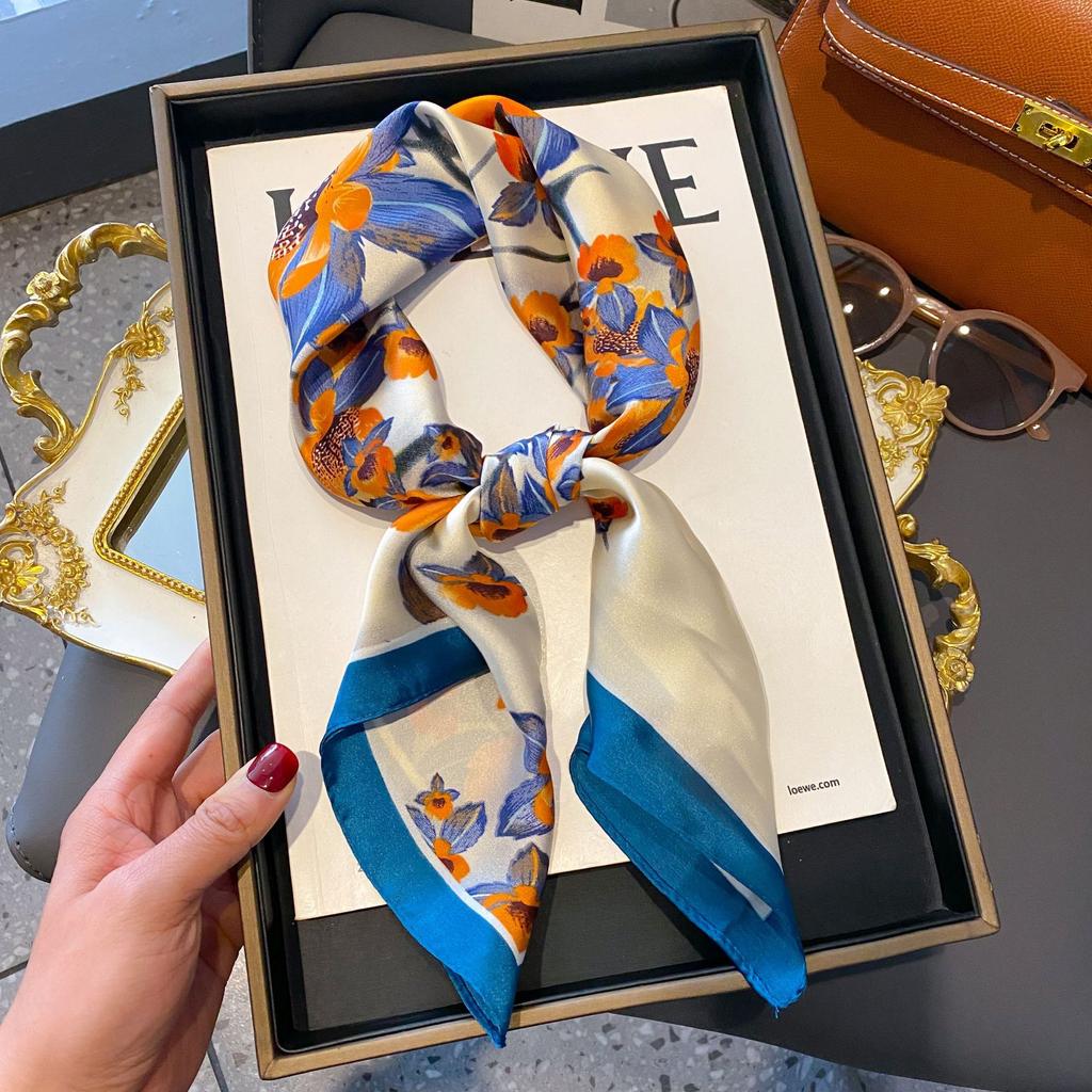 Small Silk Scarf Women'S Versatile High-End Decorative Square Scarf Professional Small Scarf Simulation Silk Korean Version Streamer Bag