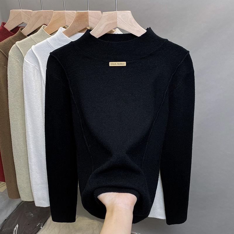 Plus-size Sweater Women's Semi-high Neck Pullover Knitted Top Women's Simple Knitted Sweater for Autumn and Winter