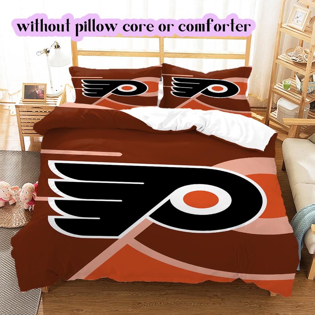 Ice Hockey Logo Pattern Bedding Quilt Set Quilt Cover Pillowcase Home Decoration Birthday Gift (1*duvet cover+ 2*pillowcase, without core)