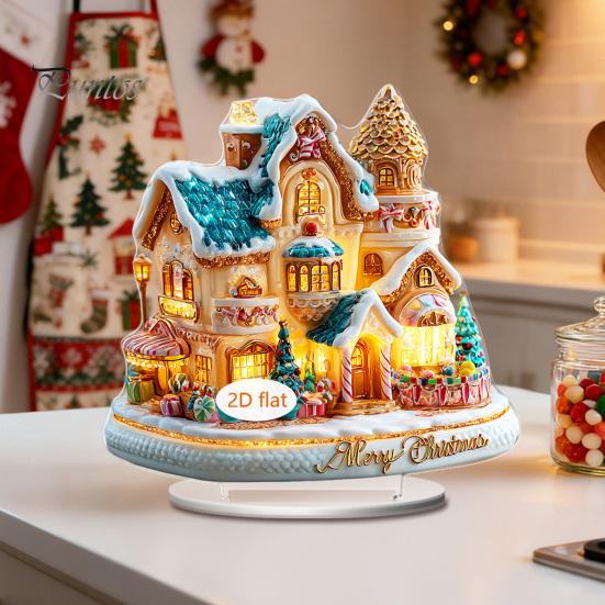 Double Sided Acrylic Ornaments Christmas Theme 2D Ornament, Double-sided Holiday Decoration, Festive Room Decor Stable Base Religious Ornament