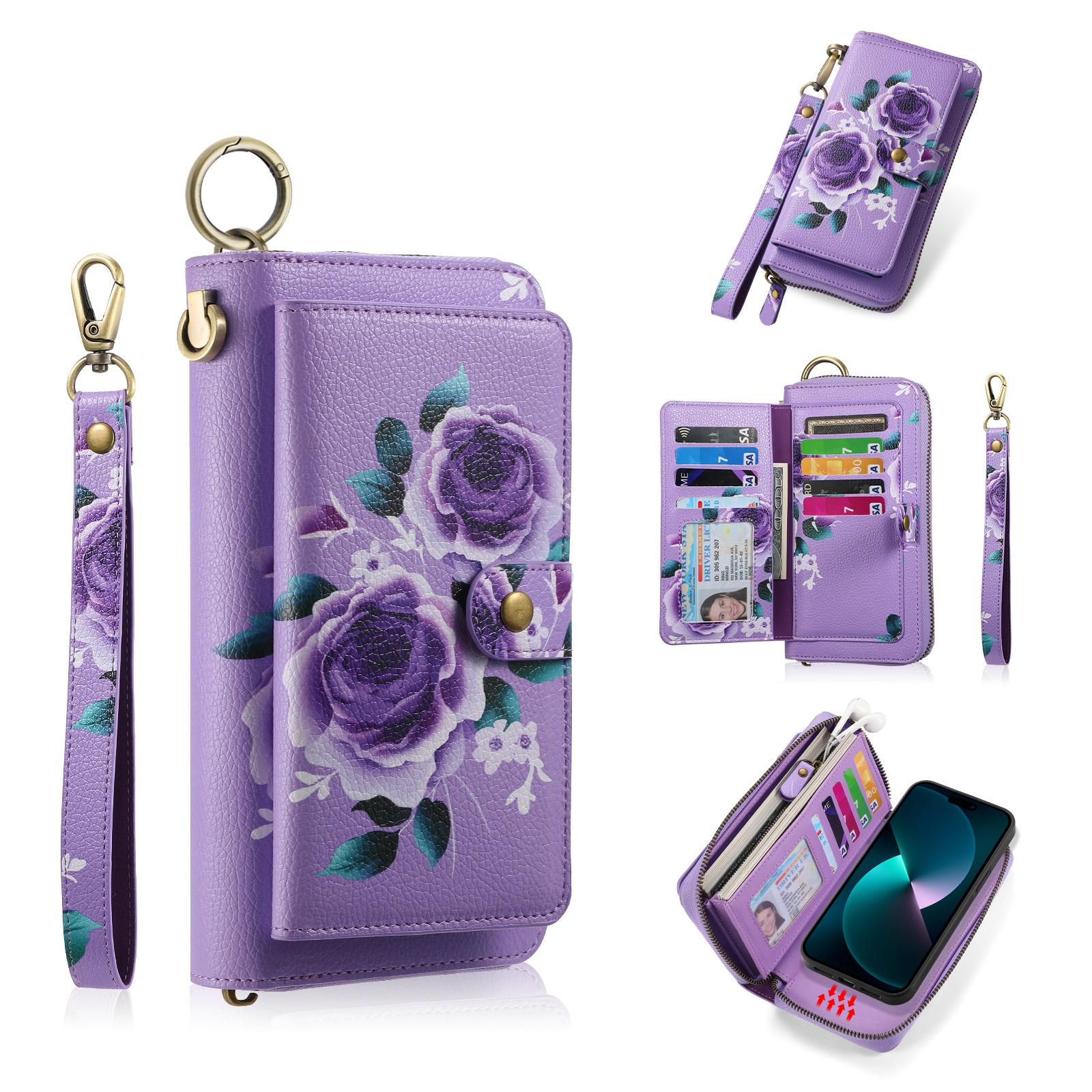 

POLA Style 003 Detachable 2-in-1 Phone Case for iPhone 15 TPU+PU Shockproof Case with Wallet,Strap Purple