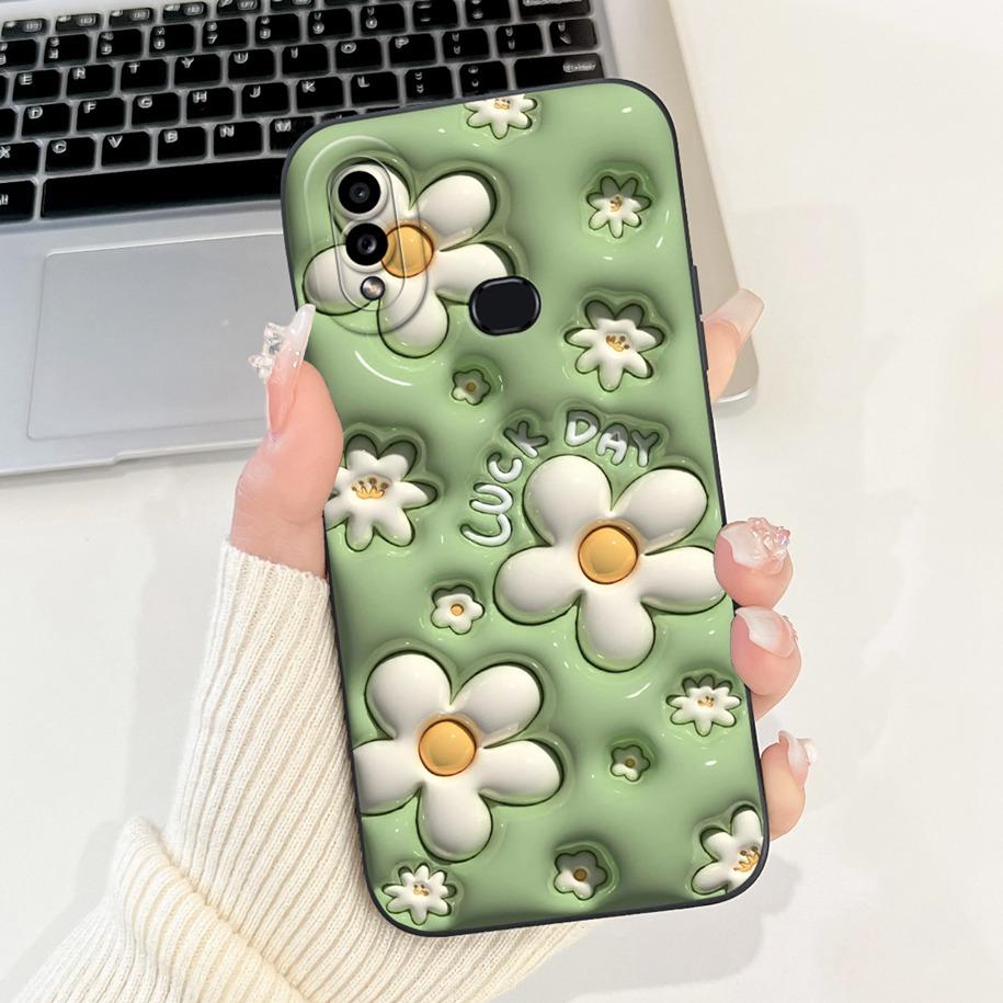 For Samsung Galaxy A10 A10S M01S Phone Case Fashion Flower Back Cover Liquid Silicone Protector on Samsung A 10 Shockproof Funda