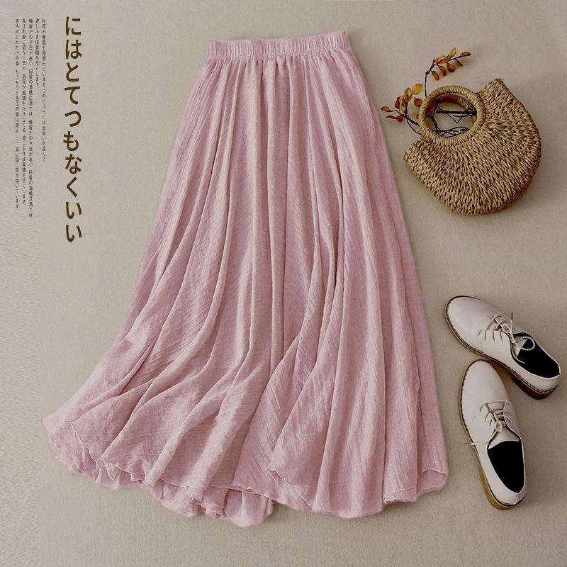 Dame Bomull Skjørt med Volanger A-linje med Elastisk Midje - Japansk & Koreansk Design