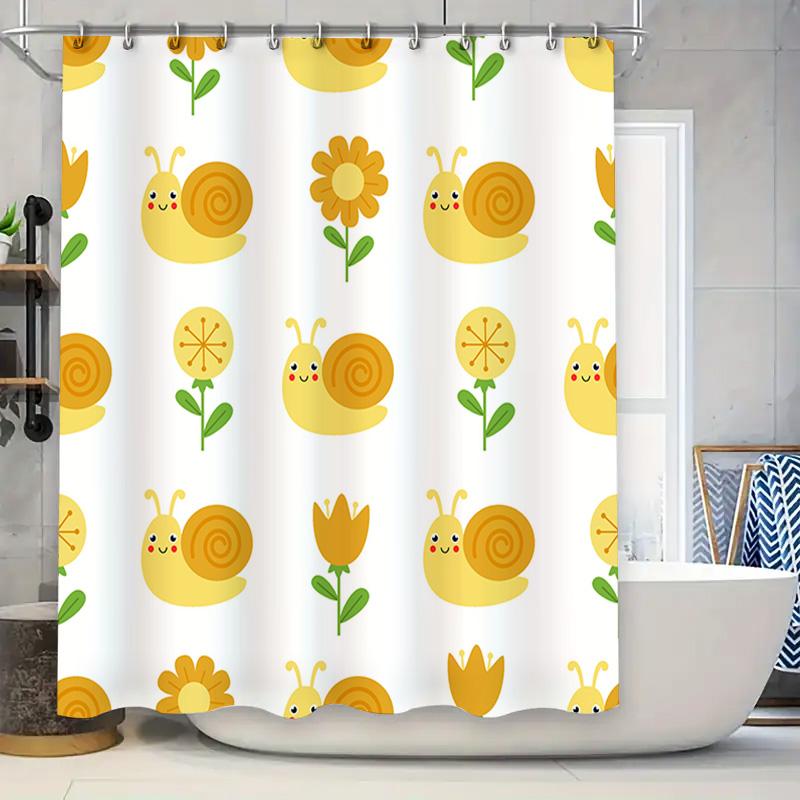 

Cute Cartoon Snail Shower Curtain Bright Flowers Printed Fabric Waterproof Washable Bath Decorative Home Decoration White (Size: W60H190(CM)-1 Pcs